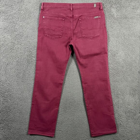 7 For All Mankind Jeans Mens 36x32 Red Slimmy Slim Fit Stretch Denim Pants - Picture 7 of 16